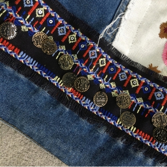 Oversized Embroidered,  Tribal Print, Jean Jacket - Picture 8 of 16